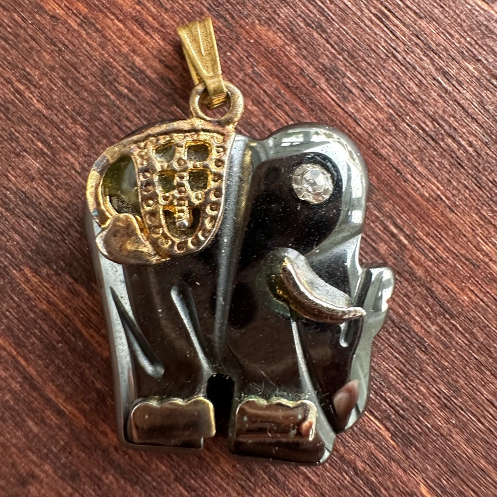 Black Stone with Gold details Elephant Pendant